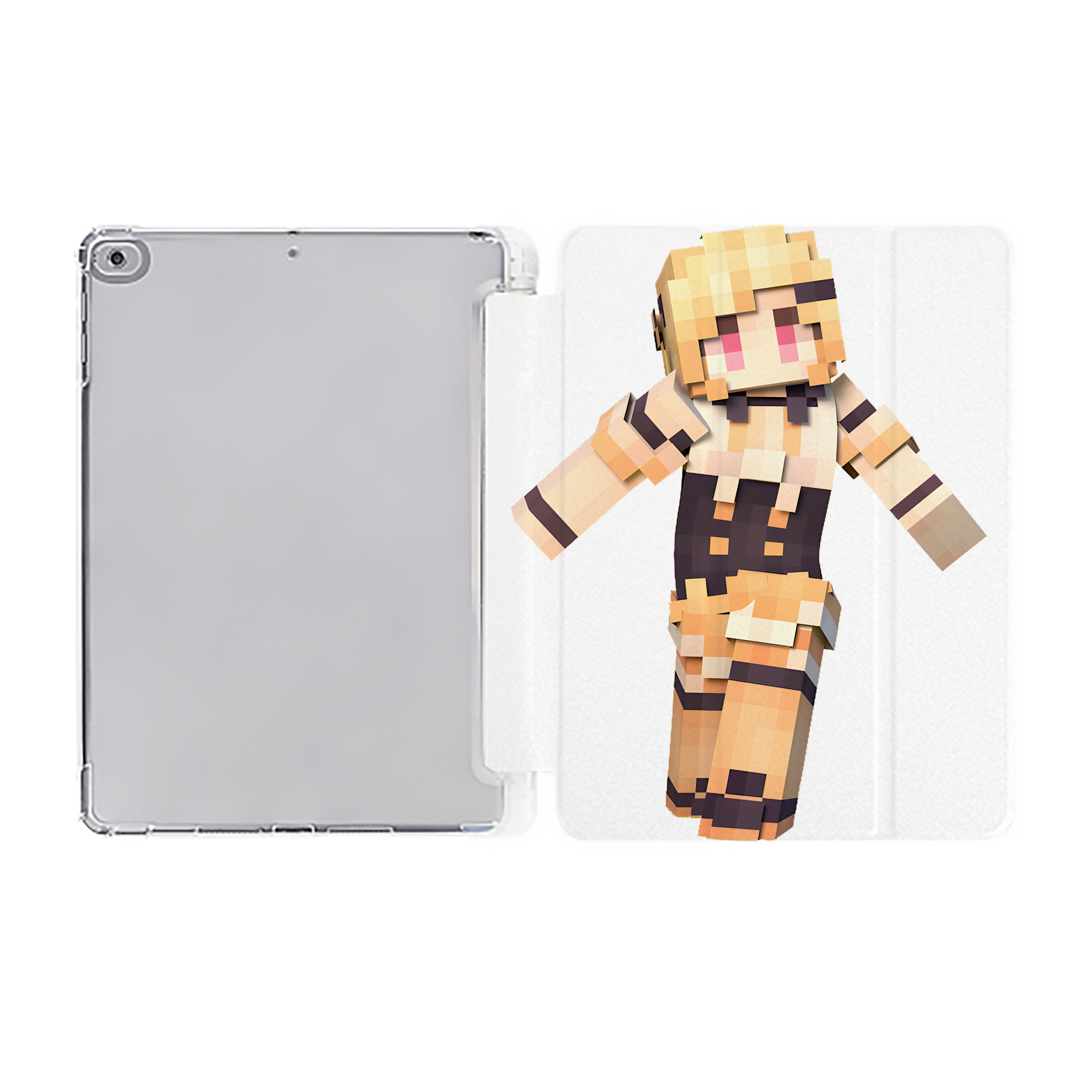 （画像用） マインクラフト ブロックの世界 Minecraft MC Block world IPad ケース ペン収納付き 三つ折りスタンド PUレザー×シリコン 対応機種9.5/10.5/10.9インチ